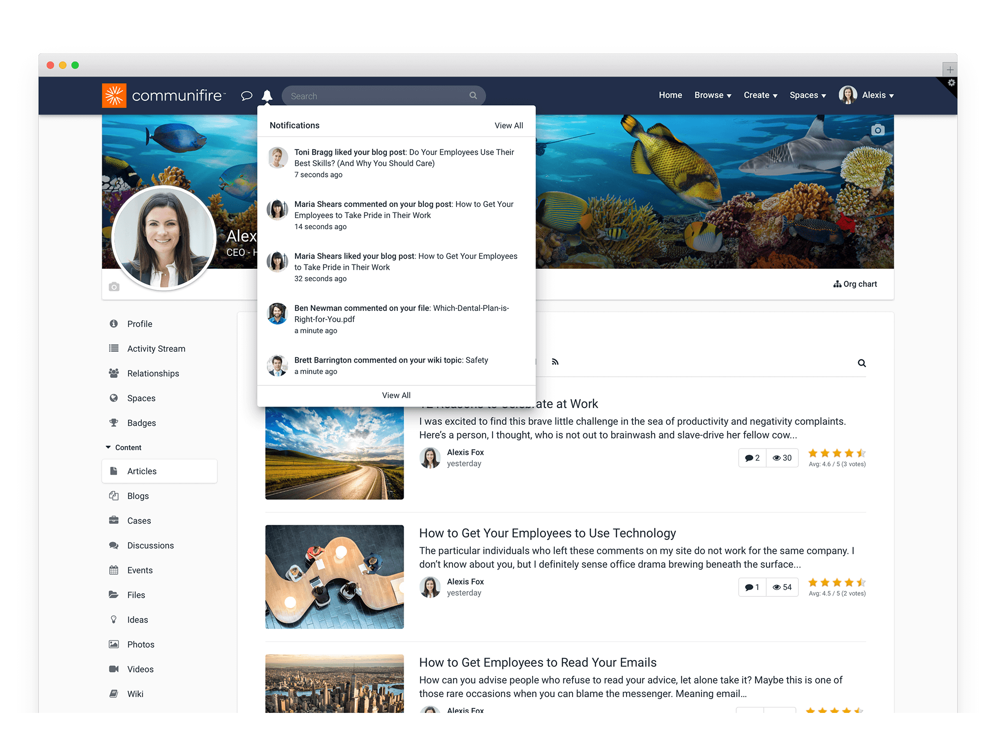 intranet software notifications