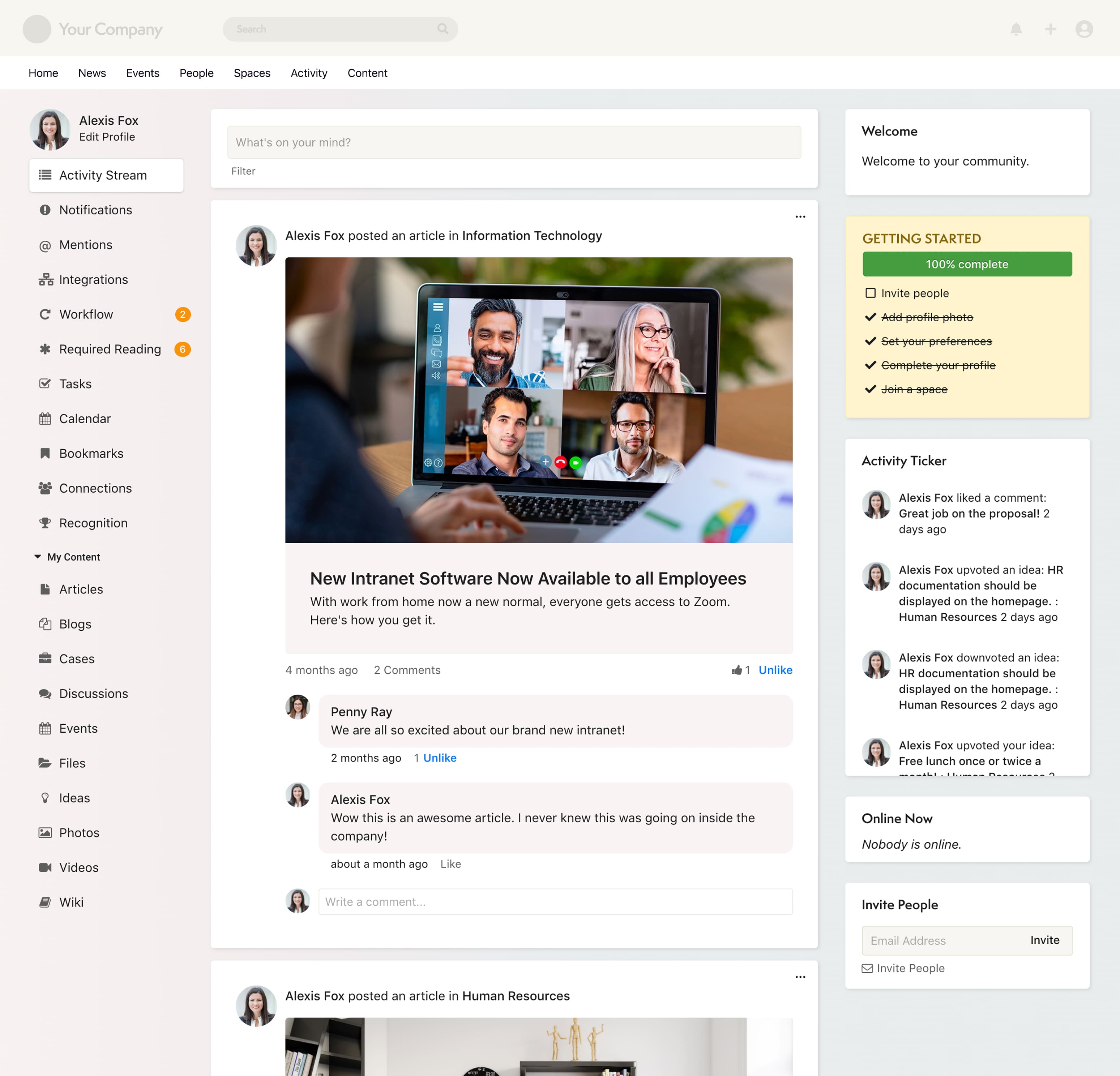 intranet portals activity stream