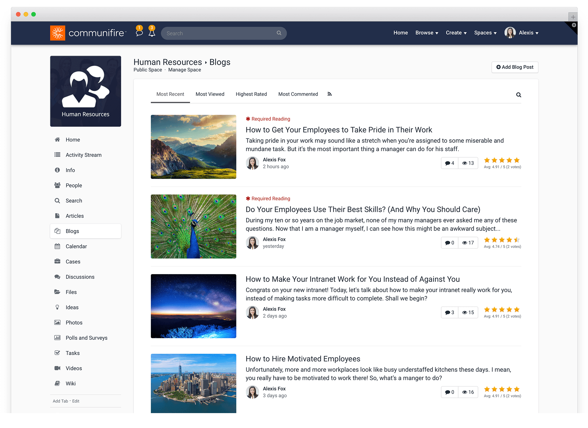 employee recognition - intranet blog