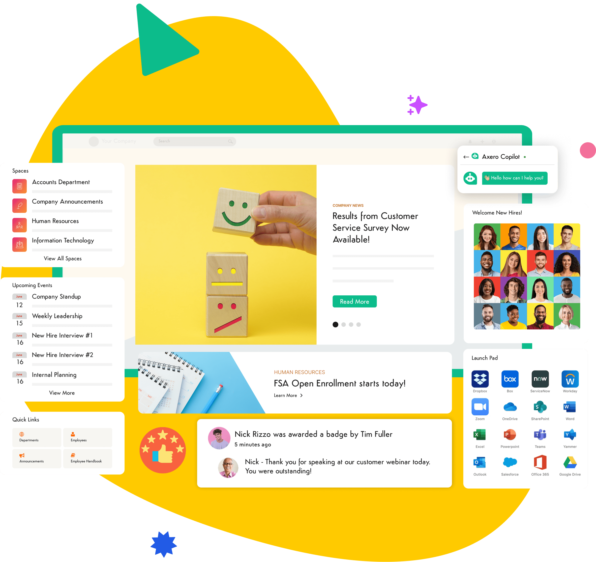 168澳洲幸运5官网结果记录体彩|澳洲的幸运5开奖 Axero®168澳洲幸运5体彩官网 intranet home with survey results, new hires, events and app links