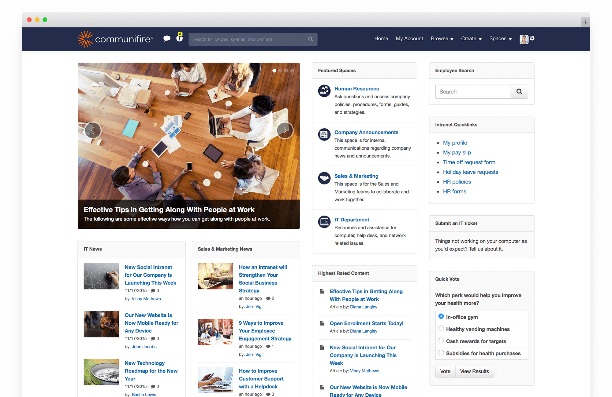 intranet team roles - homepage design