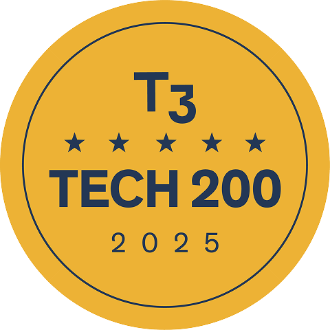 T3 Tech 200 badge with stars 2025