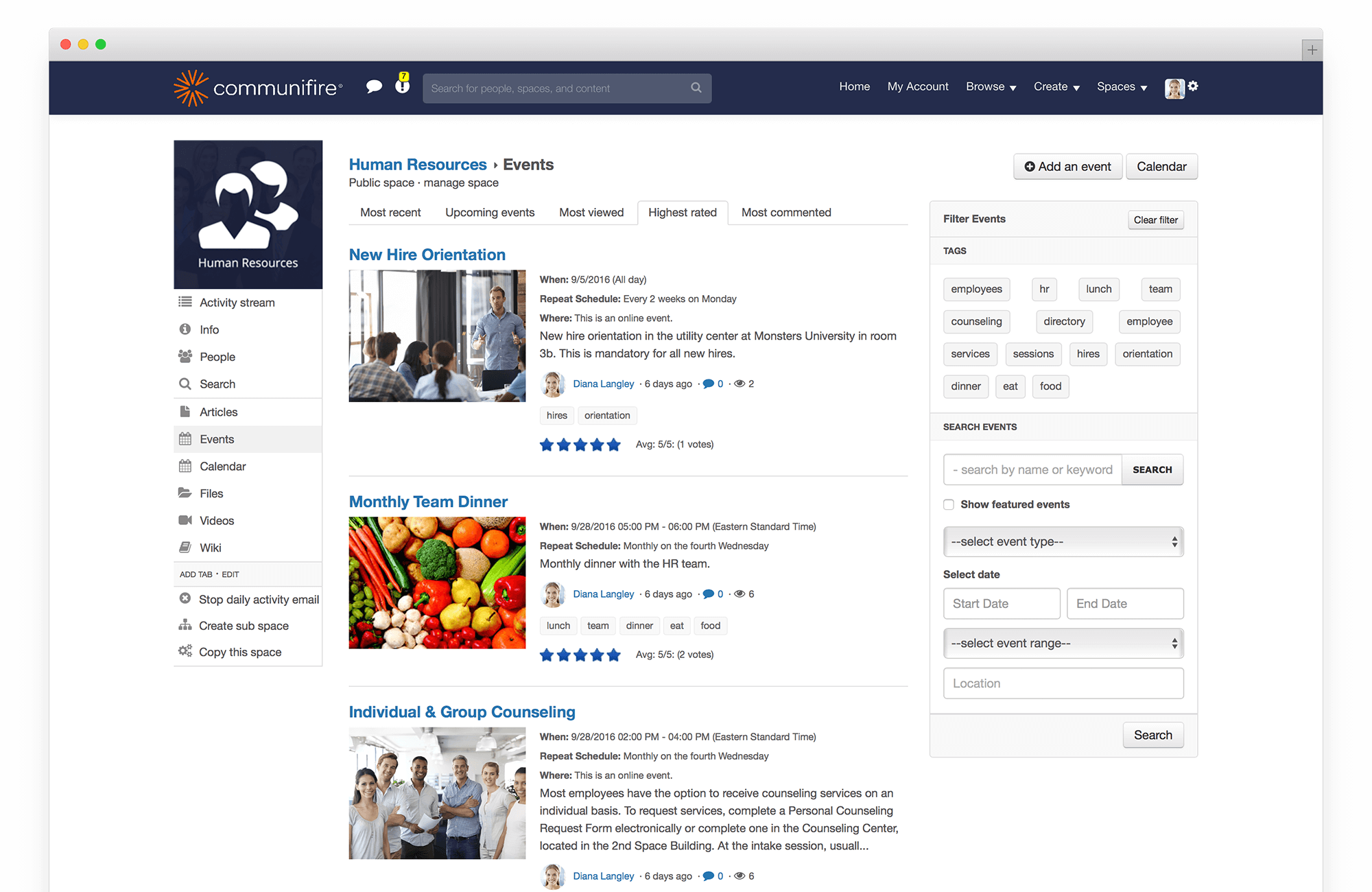 intranet calendars - events