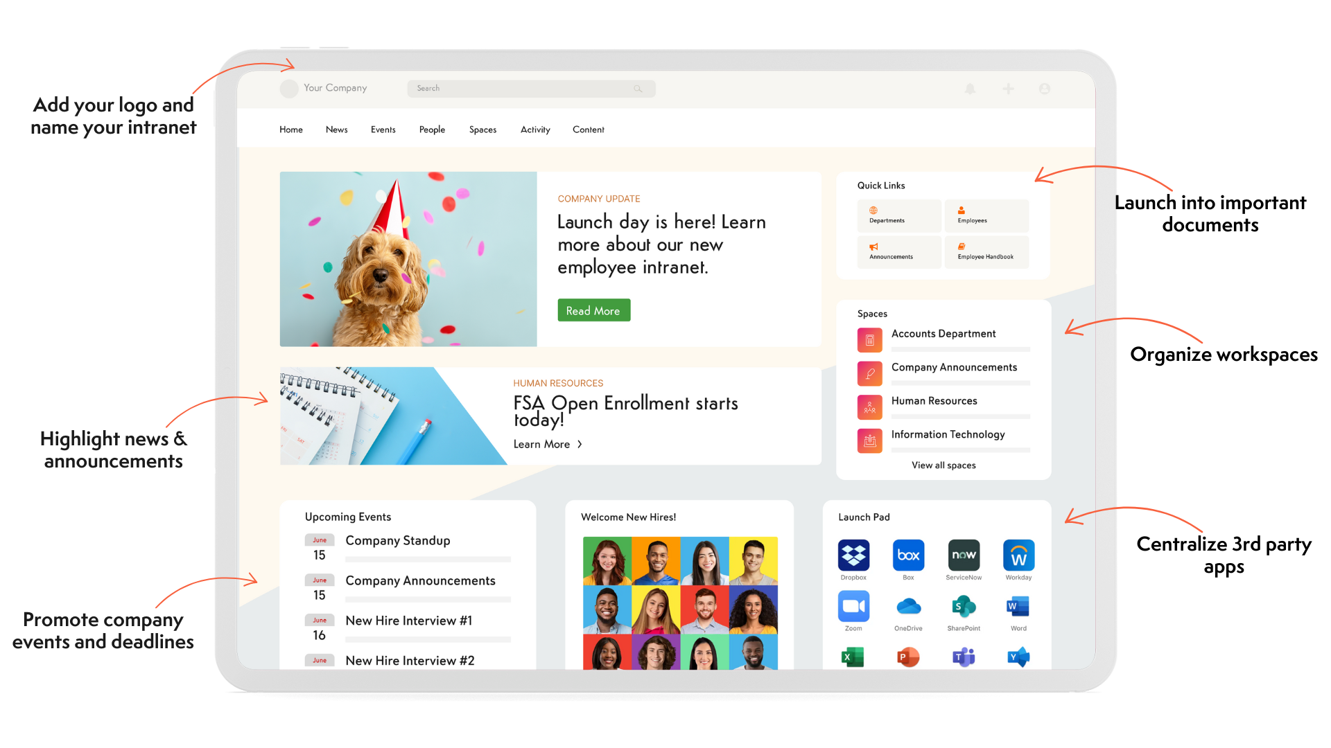 Axero intranet homepage example.